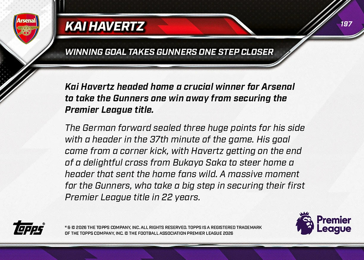 [5/25限時預購] Kai Havertz 2025-26 Premier League Topps NOW® - Card 197