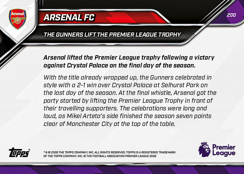 [6/2限時預購] Arsenal FC - 2025-26 Premier League Topps NOW® - Card 200