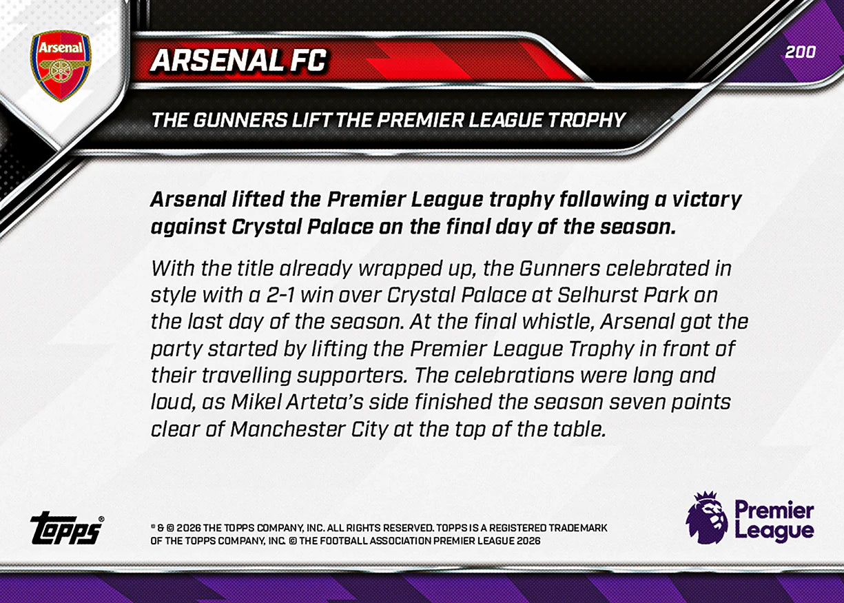 [6/2限時預購] Arsenal FC - 2025-26 Premier League Topps NOW® - Card 200