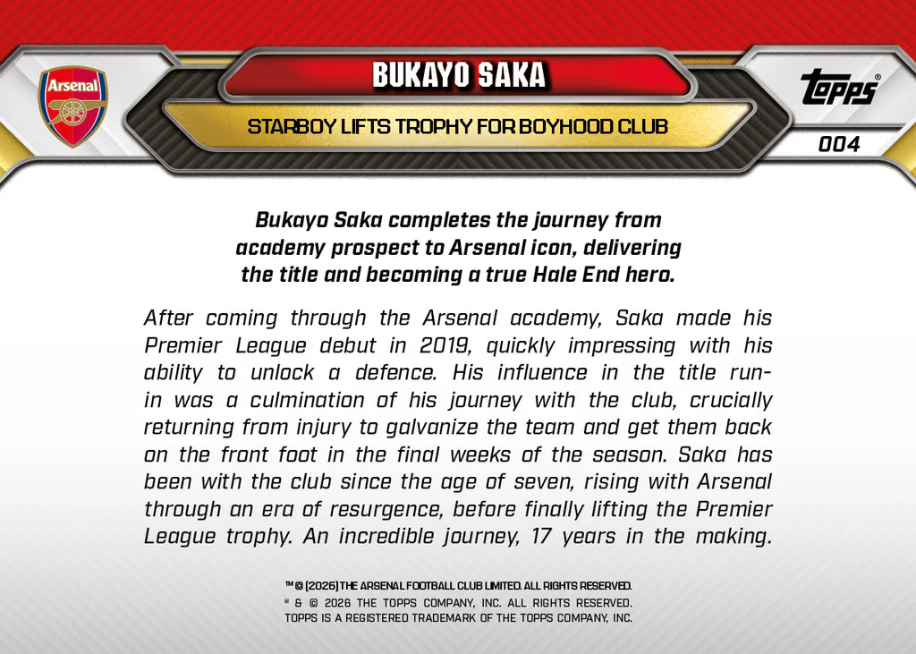 [5/31限時預購] Bukayo Saka - 2025-26 Arsenal FC Topps NOW® - Card 4