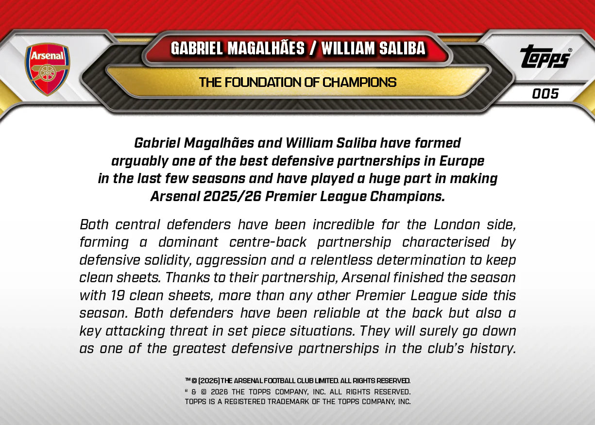 [5/31限時預購] Gabriel Magalhães / William Saliba - 2025-26 Arsenal FC Topps NOW® - Card 5