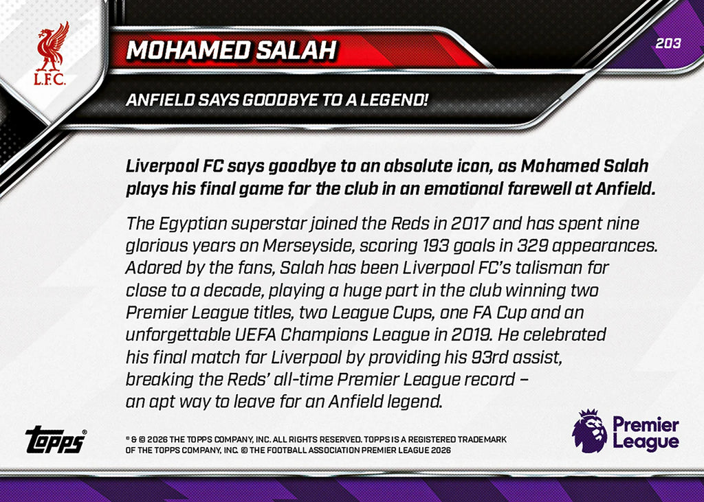 [6/2限時預購] Mohamed Salah - 2025-26 Premier League Topps NOW® - Card 203