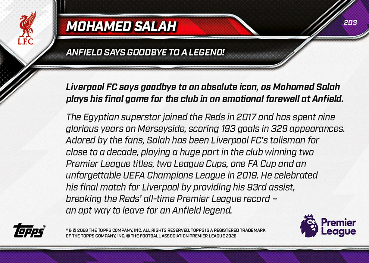 [6/2限時預購] Mohamed Salah - 2025-26 Premier League Topps NOW® - Card 203